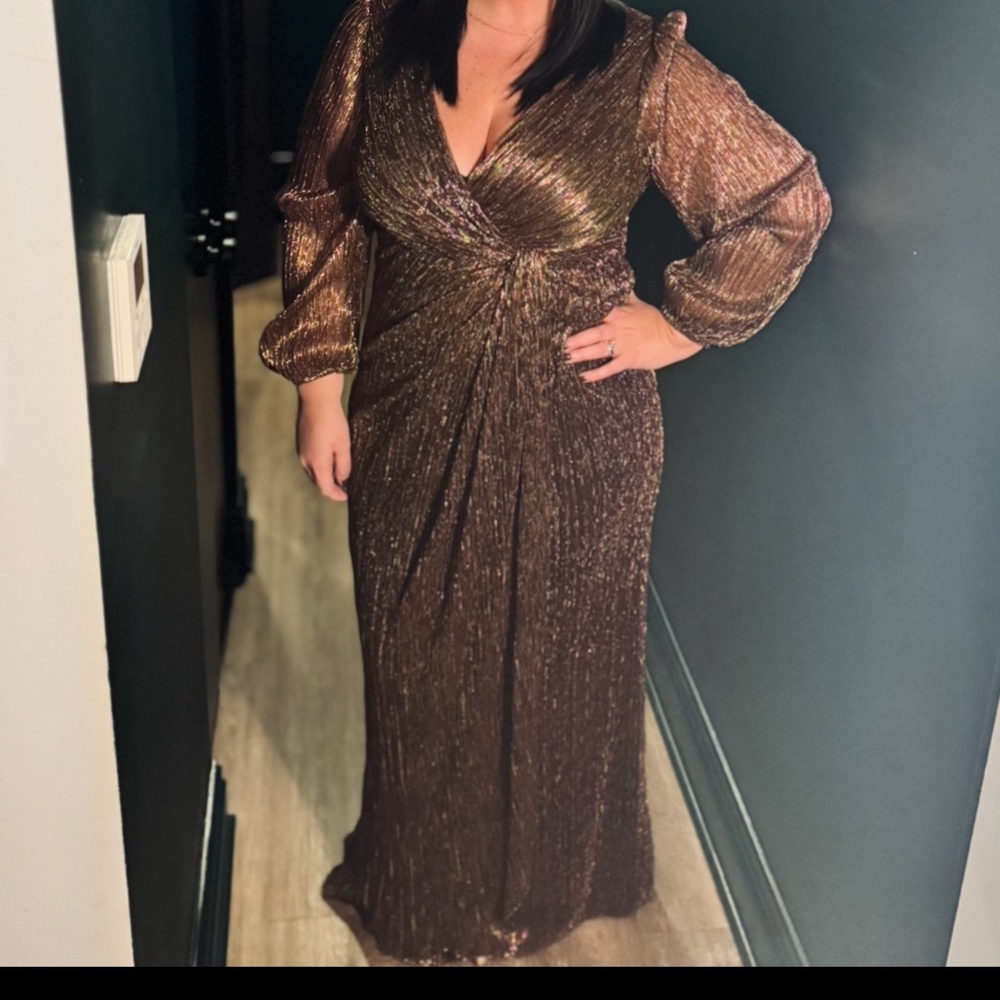 Adrianna Papell Mesh Metallic Gown